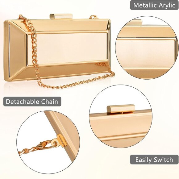 Women Metal Evening Handbag Acrylic Clutch Purse for Parties Weddings Proms - Picture 4 of 6